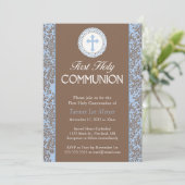 Invitation Feuilles bleus communion (Debout devant)