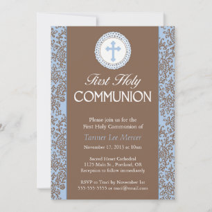 Invitation Feuilles bleus communion