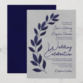 Invitation Feuilles bleus de la marine moderne sur Mariage gr (Devant / Derrière)