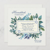Invitation Feuilles bleus et Berries Hanoukka Party (Devant / Derrière)