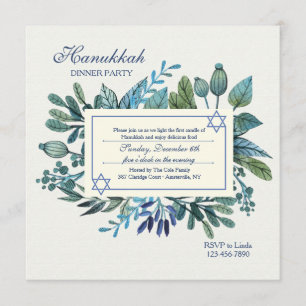 Invitation Feuilles bleus et Berries Hanoukka Party