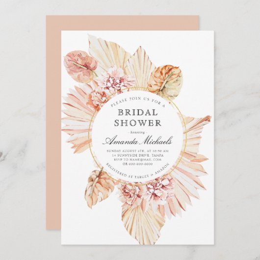 Invitation Feuilles Boho Chic Fête des mariées de Palm Séché (Devant / Derrière)