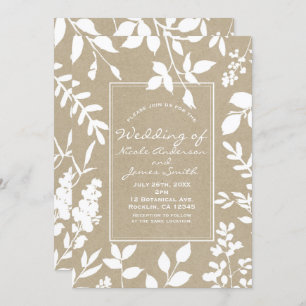 Invitation Feuilles botaniques blancs Mariage rustique simple