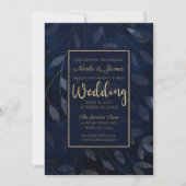 Invitation Feuilles botaniques bleu foncé mariage chic modern (Devant)