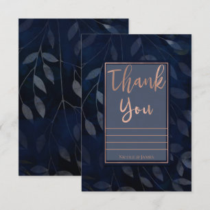 Invitation Feuilles botaniques bleu foncé Moderne Rose Merci
