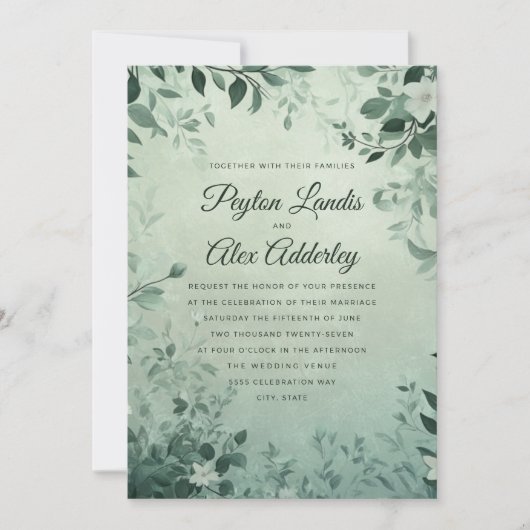 Invitation Feuilles botaniques  de Sage Mariage d'aquarelle (Devant)