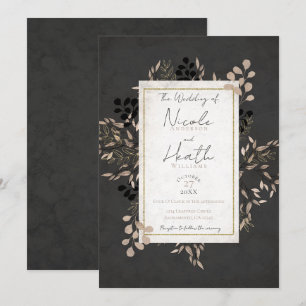 Invitation Feuilles Botaniques Élégantes Gris Blush Or Mariag