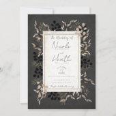 Invitation Feuilles Botaniques Élégantes Gris Rose Doré Maria (Devant)
