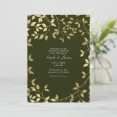 Invitation Feuilles botaniques en feuille de faux or vert et  (Debout devant)