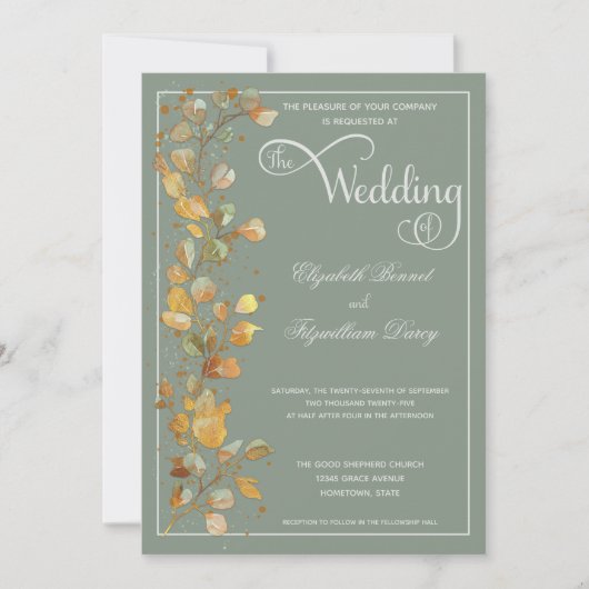 Invitation Feuilles botaniques Jade Photo Monogramme Mariage  (Devant)