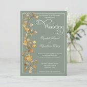 Invitation Feuilles botaniques Jade Photo Monogramme Mariage  (Debout devant)