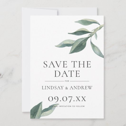 Invitation Feuilles botaniques modernes Enregistrer la date A (Devant)