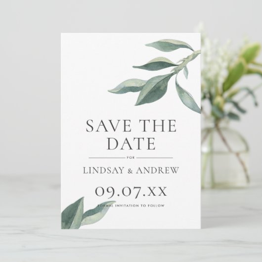 Invitation Feuilles botaniques modernes Enregistrer la date A (Debout devant)