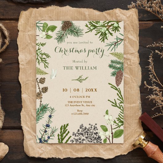 Invitation feuilles botaniques noël 