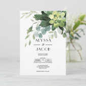 Invitation Feuilles botaniques, succulents et eucalyptus (Debout devant)