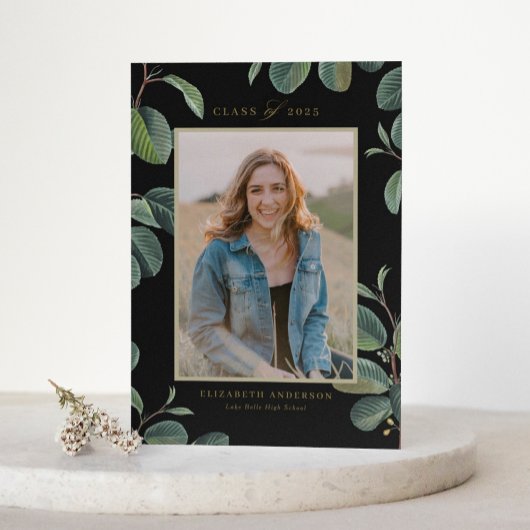 Invitation Feuilles botaniques vintages - Photo noire