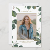 Invitation Feuilles botaniques vintages White Photo Graduatio (Devant)