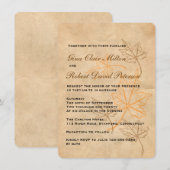 Invitation Feuilles Brown de Parchment Orange Mariage de auto (Devant / Derrière)
