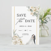 Invitation Feuilles chic vert et beige sauvez le Mariage date (Debout devant)