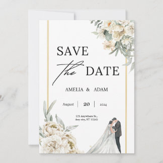 Invitation Feuilles chic vert et beige sauvez le Mariage date