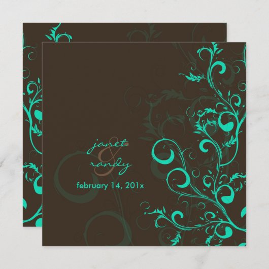 Invitation feuilles/chocolat/turquoise (Devant / Derrière)