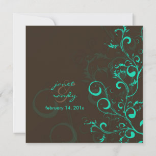 Invitation feuilles/chocolat/turquoise
