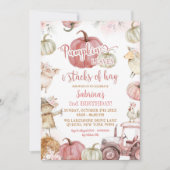 Invitation Feuilles Citrouilles roses et piles de Hay Birthda (Devant)