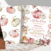 Invitation Feuilles Citrouilles roses et piles de Hay Birthda