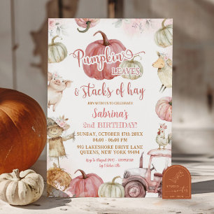 Invitation Feuilles Citrouilles roses et piles de Hay Birthda