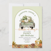 Invitation Feuilles Citrouilles verts et piles de foin Annive (Devant)