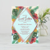 Invitation Feuilles d'ananas tropicaux Floral Sweet 16 (Debout devant)