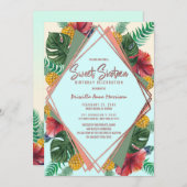 Invitation Feuilles d'ananas tropicaux Floral Sweet 16 (Devant / Derrière)