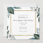 Invitation Feuilles d'anémone Vert Floral & Or Mariage Rustiq (Devant)