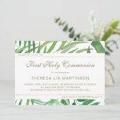 Invitation Feuilles d'aquarelle avec communion sainte croisée (Debout devant)