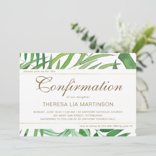 Invitation Feuilles d'aquarelle avec confirmation croisée (Debout devant)