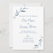 Invitation Feuilles d'aquarelle bleu et blanc avec RSVP (Devant)