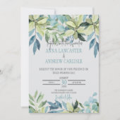 Invitation Feuilles d'aquarelle bleu vert (Devant)
