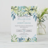 Invitation Feuilles d'aquarelle bleu vert (Debout devant)