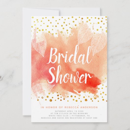 Invitation Feuilles d'aquarelle, confetti mariage douche nupt (Devant)