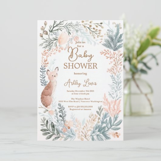 Invitation Feuilles d'aquarelle de forêt hivernale (Debout devant)