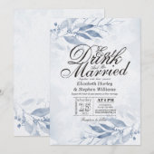 Invitation Feuilles d'aquarelle EAT Boire & Se Marier Mariage (Devant / Derrière)