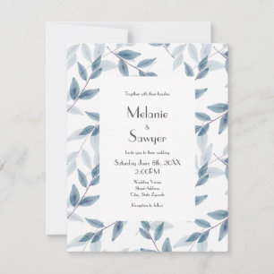 Invitation Feuilles d'aquarelle en bleu ardoise