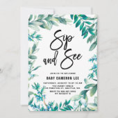 Invitation Feuilles d'aquarelle et Berries Wreath Sip and See (Devant)