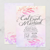 Invitation Feuilles d'aquarelle MANGE Boire & Être Marié Mari (Devant / Derrière)