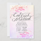 Invitation Feuilles d'aquarelle MANGER Boire & Être Marié Mar (Devant)