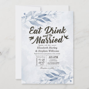 Invitation Feuilles d'aquarelle MANGER BOIRE & ÊTRE MARIÉS Ma
