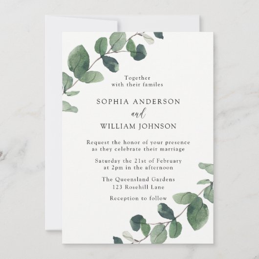 Invitation Feuilles d'aquarelle moderne Mariage de printemps (Devant)
