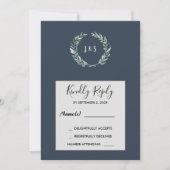 Invitation Feuilles d'aquarelle sur bleu marine monogrammed R (Devant)