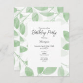 Invitation Feuilles d'aquarelle verte Sage (Devant / Derrière)