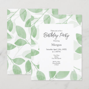 Invitation Feuilles d'aquarelle verte Sage